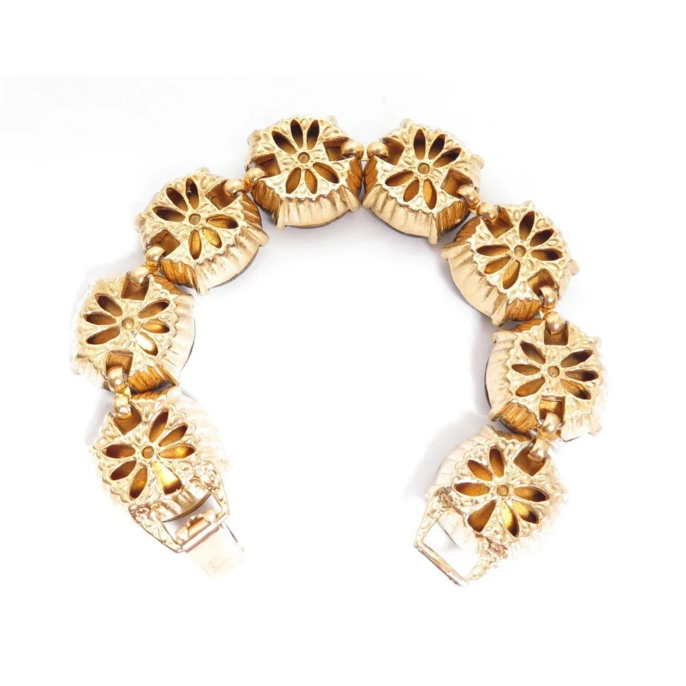 Vintage High End Large Dark Olivine Gray Rhinestone Gold Plated Bracelet‎